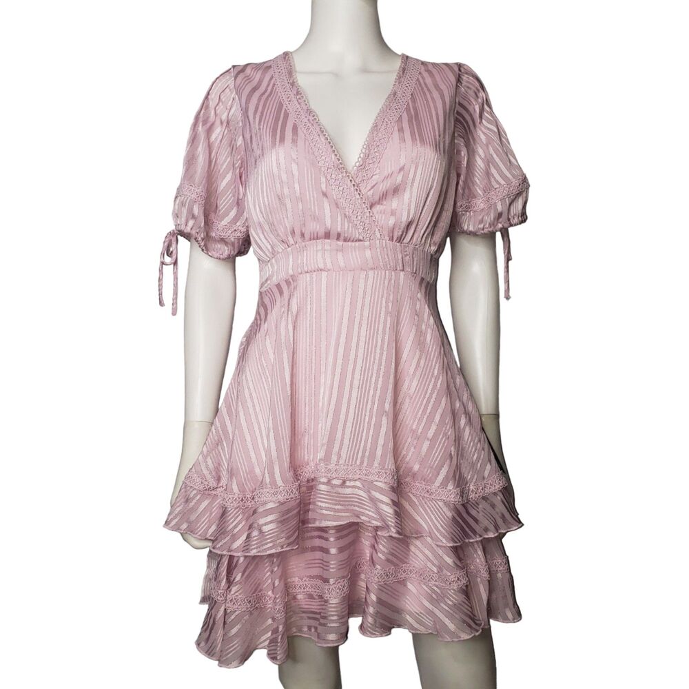 LULUS Adorable Essence Pink Satin Puff Sleeve Mini Dress Womens Size Small NEW